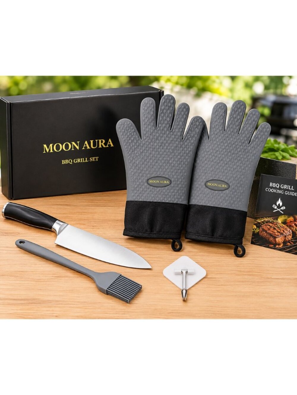 Moon Aura BBQ Gloves - Heat Resistant Oven Mitts for Grilling, Baking & Smoking